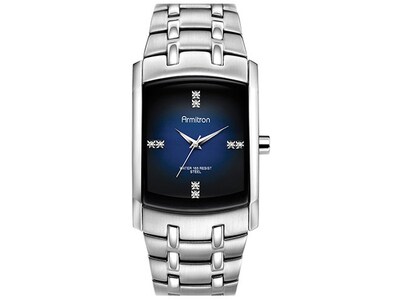 Armitron Men’s Swarovski Crystal Accented Silver Tone Watch with Blue Dial