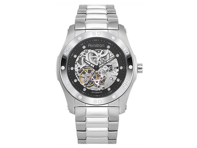 Armitron Menâ€™s Automatic Silver Tone Watch with Black Skeleton Dial