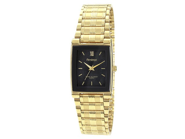 Armitron Menâ€™s Gold Tone Rectangular Watch with Black Dial