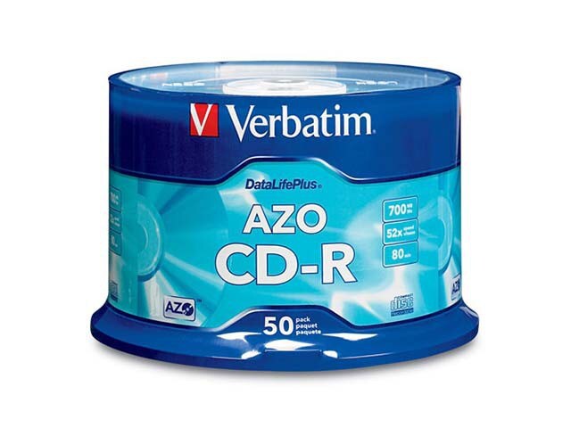 Verbatim AZO Branded Surface 700MB 52X CD R Discs Silver 50 Pack
