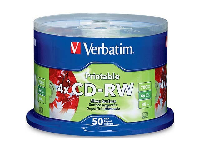 Verbatim Inkjet Printable 700MB 2X 4X CD RW Discs 50 Pack