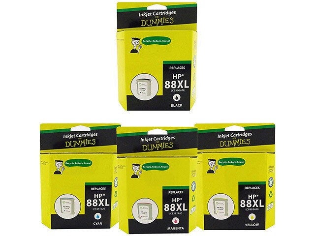 Ink For Dummies DH 88XLBK XLCL VAL Remanufactured High Yield Ink Cartridges for HP Multi Colour 4 Pack