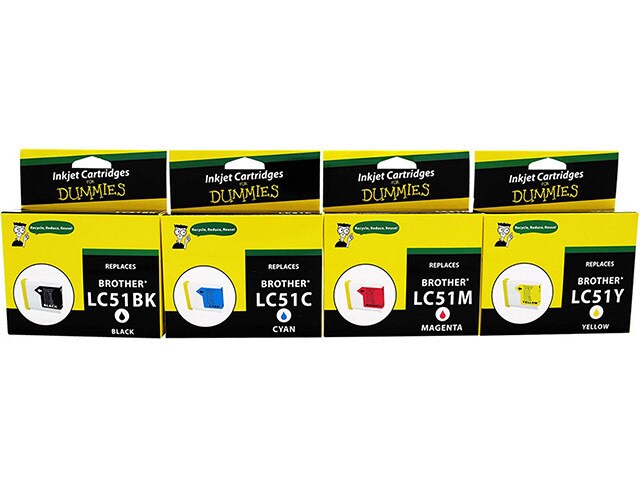 Ink For Dummies DB LC51 4PK Remanufactured Ink Cartridges for Brother Multi Colour 4 Pack