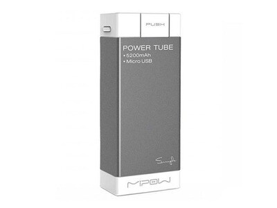 MiPow 5200mAh Power Tube Simple with USB and Micro-USB Connector - Grey