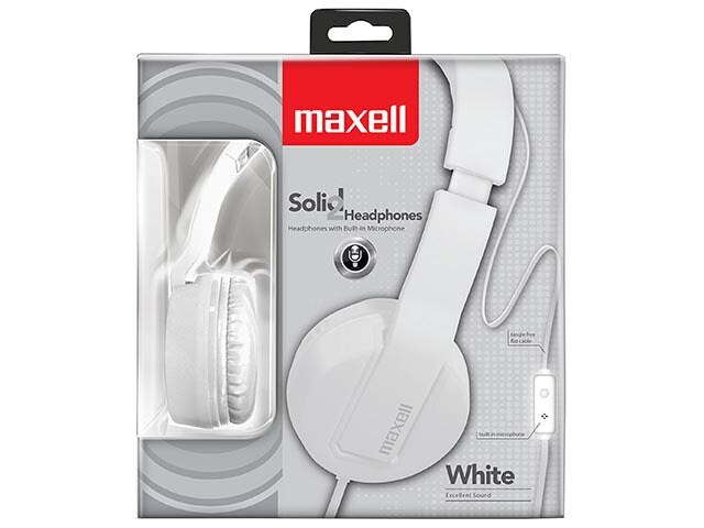 Maxell Solid On Ear Headphones with In Line Controls White