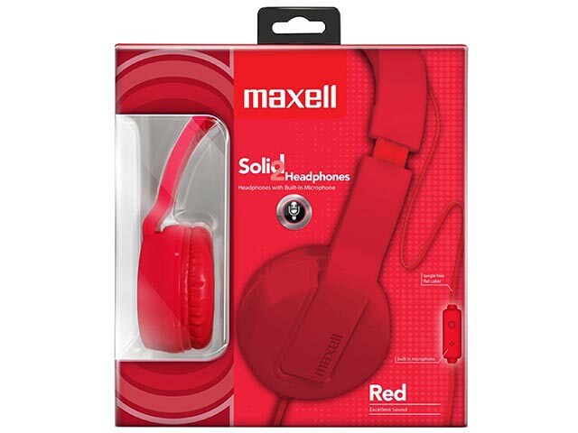 Maxell Solid On Ear Headphones with In Line Controls Red