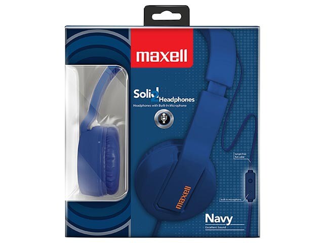 Maxell Solid On Ear Headphones with In Line Controls Navy