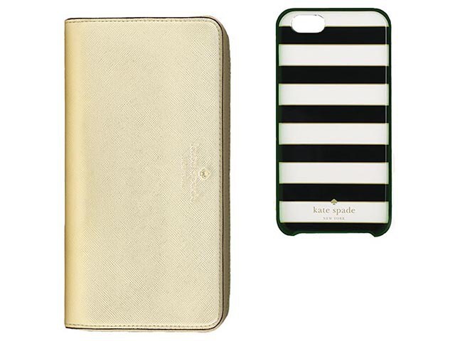 Kate Spade New York Gift Set Hybrid Hardshell Case with Zip Wristlet for iPhone 6 6s Candy Stripe Black