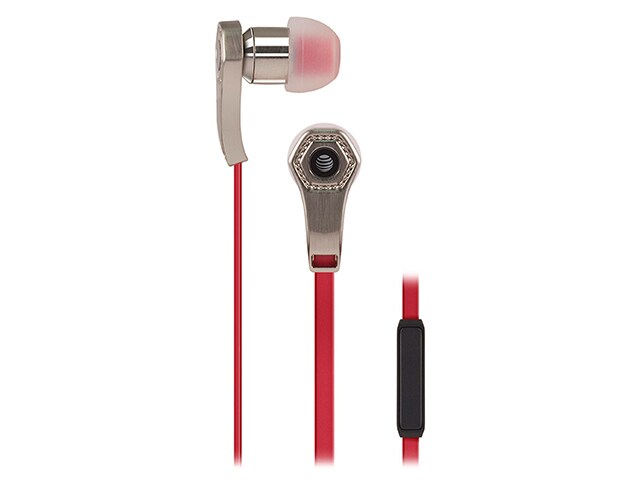 AT T High Fidelity Noise Isolating Earbuds with Mic Stainless Steel Red
