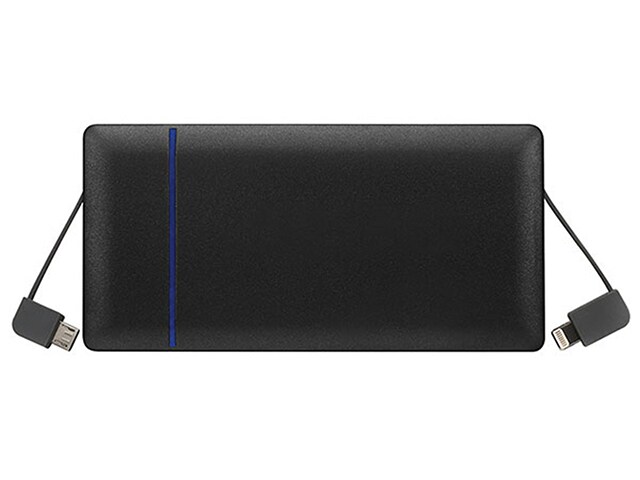 AT T 5000mAh Extra Slim Portable Power Bank with Integrated Micro USB and Lightning Cables Black