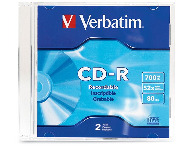 Verbatim CD R 700MB 52X Slim Case with Branded Surface 2 Pack