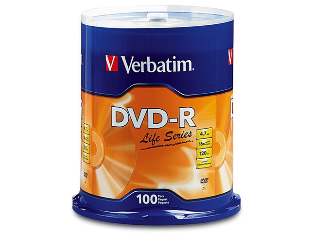 Verbatim DVD R 4.7GB 16X Spindle Life Series 100 Pack