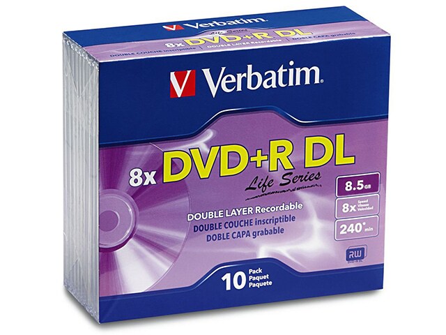 Verbatim DVD R DL 8.5GB 8X Slim Case Life Series with Branded Surface 10 Pack