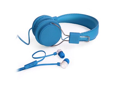 Borne High Performance DJ On-Ear Headphones & Noise Isolating Earbuds Bundle - Blue