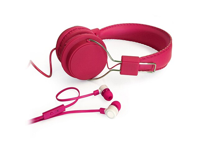 Borne High Performance DJ On Ear Headphones Noise Isolating Earbuds Bundle Pink