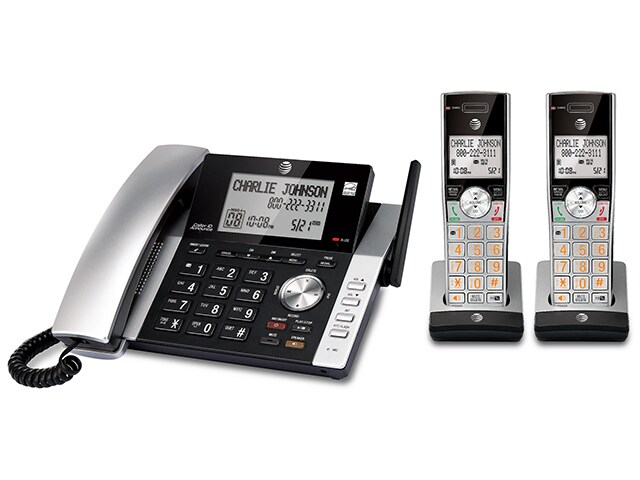 AT T CL84215 Corded Phone with 2 Cordless Handsets Answering Machine Caller ID Call Waiting