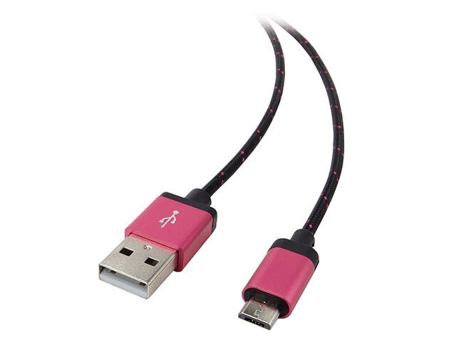 Nexxtech 1.2m 4â€™ Metallic Micro USB Cable with Metal Housing and Cable Braiding Pink