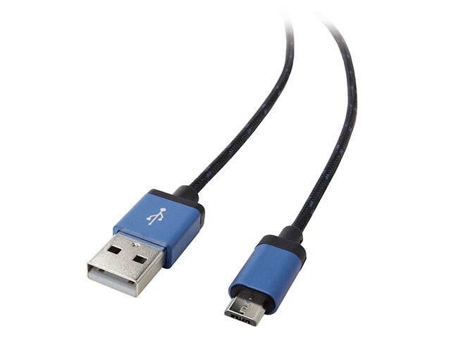 Nexxtech 1.2m 4â€™ Metallic Micro USB Cable with Metal Housing and Cable Braiding Blue