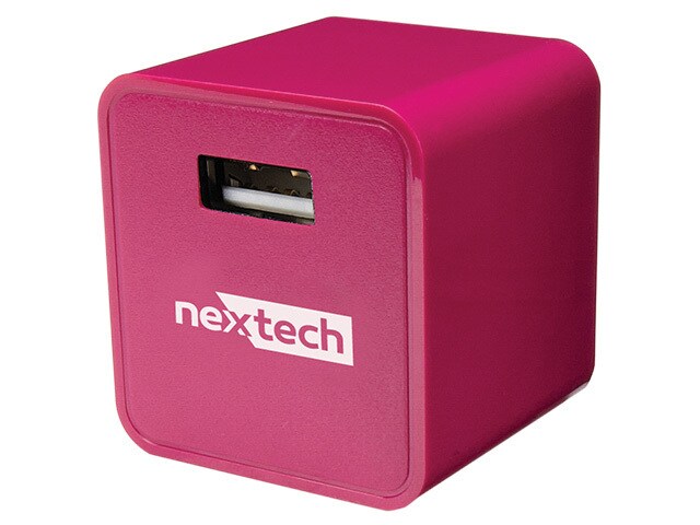 Nexxtech USB AC Charger with Folding Power Prongs Pink