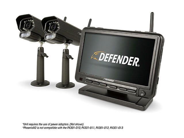 Defender PHOENIXM22C Indoor Outdoor Wireless Day Night 4 Channel Security System with 7 inch Monitor and 2 Weather Resistant Cameras