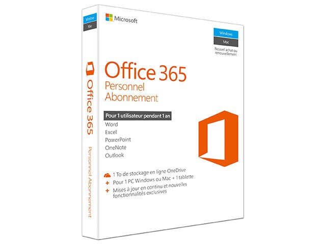 Microsoft Office 365 Personal 1 Year Subscription French On sale with purchase of a PC Laptop or Tablet