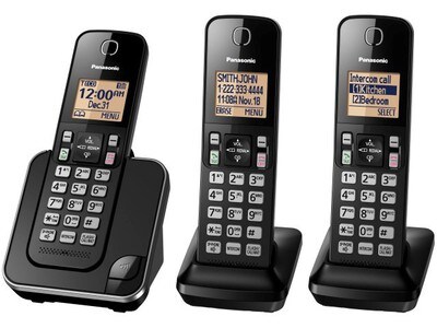 Panasonic KX-TGC383 Cordless Phone System with 3 Handsets - Black
