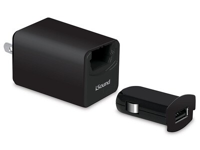 Chargeur USB mural à 2,1 A Pro et chargeur pour la voiture avec câble de recharge et de synchronisation d’iSound -noir