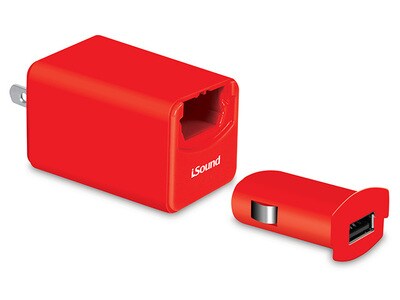 Chargeur USB mural à 2,1 A Pro et chargeur pour la voiture avec câble de recharge et de synchronisation d’iSound -rouge