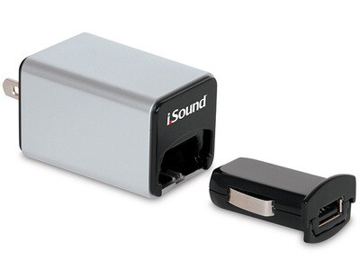 Chargeur USB mural à 2,1 A Pro et chargeur pour la voiture avec câble de recharge et de synchronisation d’iSound - gris