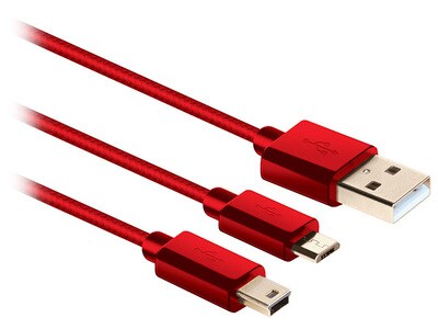 Câble micro et mini USB vers USB de 1,2 m (4 pi) ISOUND-6312 d’iSound — rouge