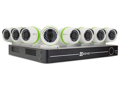 Système de surveillance BD-1828B1 de Ezviv, intérieur/extérieur, jour/nuit, 8 postes, 1080p et enregistreur vidéo de 1 To, 8 caméras de surveillance IP à l’épreuve des intempéries.
