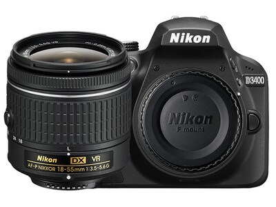 Appareil-photo reflex mono-objectif D3400 24 Mpx DSLR de Nikon avec trousse VR AF-P DX NIKKOR 18-55mm f/3.5-5.6G - noir
