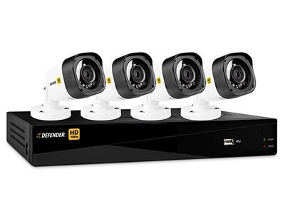 Système de sécurité avec enregistreur numérique HD 1080p à 4 canaux, disque dur de 1 To, 4 caméras tubes et affichage mobile de Defender