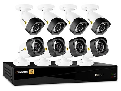 Defender HD 8-Channel 1TB HDD, 1080p DVR Security System with 8 Bullet Cameras & Mobile Viewing
