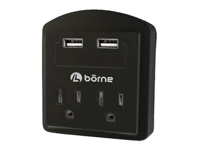 Borne 2-Outlet Wall Mount Surge Protector - Black