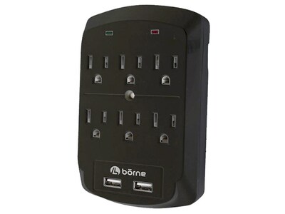 Borne 6-Outlet Wall Mount Surge Protector - Black