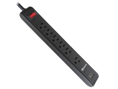 Borne 6-Outlet Surge Protector with Dual USB Charging Ports - Black