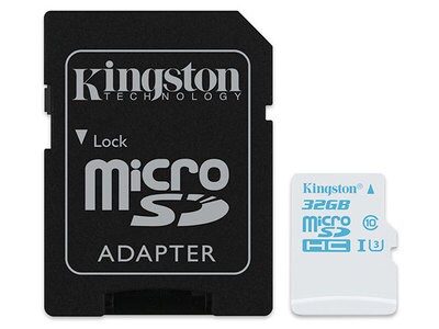 Carte mémoire micro SD UHS-I classe 3 de 32 Go avec adaptateur pour caméra d’action de Kingston