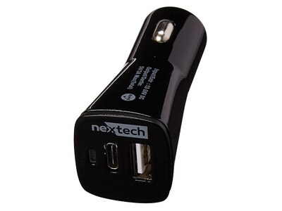 Nexxtech 3A 2-Port USB Car Charger with USB-C - Black