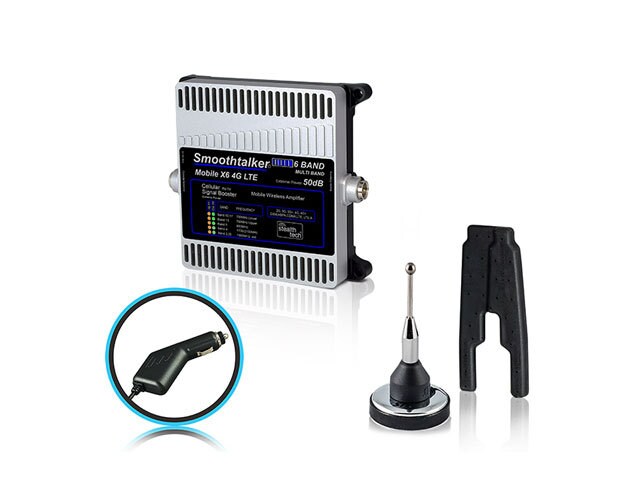 Amplificateur sans fil de signal cellulaire à 6 bandes 4G/LTE 50 dB avec antenne de 2 po Extreme Power Mobile X6 de Smoothtalker pour la voiture