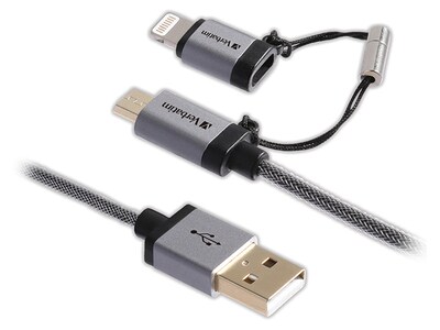 Verbatim 1.2m (3.9’) Braided Micro USB-to-USB Cable with Lightning Adapter - Black