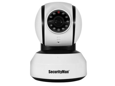 Caméra de sécurité Wi-Fi intérieure qui s’incline et pivote avec application SM-821DTH de SecurityMan – blanc