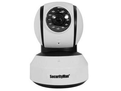 Caméra de sécurité numérique intérieure, avec vision de nuit et audio, sans fil, qui pivote et s’incline SM-821DT de SecurityMan – blanc
