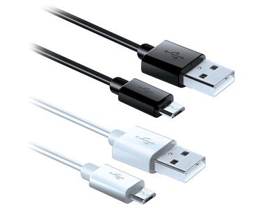 Câble de recharge micro USB de 0,9 m (3 pi) ISOUND-6847 d’iSound – noir et blanc – paquet de 2