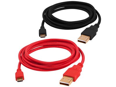 iSound ISOUND-6773 1.5m (5’) Micro USB Charge & Sync Cable - Black & Red - Pack of 2