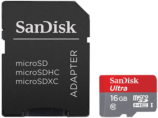 SanDisk 16GB Ultra MicroSDHC UHS-1 Class 10 Memory Card with Adapter