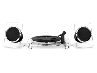 Innovative Technology Modern Acrylic Bluetooth® Turntable with Wireless Speakers - Clear
