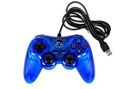 Manette USB câblée de style PlayStation 3 de TTX Tech - bleu