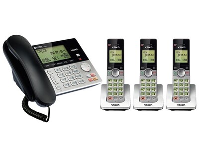 Téléphone sans fil/câblé à 3 combinés avec répondeur numérique et affichage des appels entrants CS6949-3 de VTech