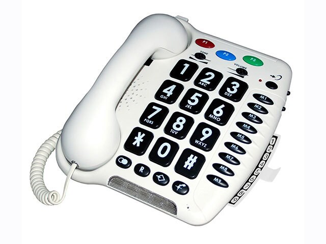 Téléphone de maison amplifié avec cordon, gros boutons et commandes de volume et de tonalité CL100 de Geemarc - blanc